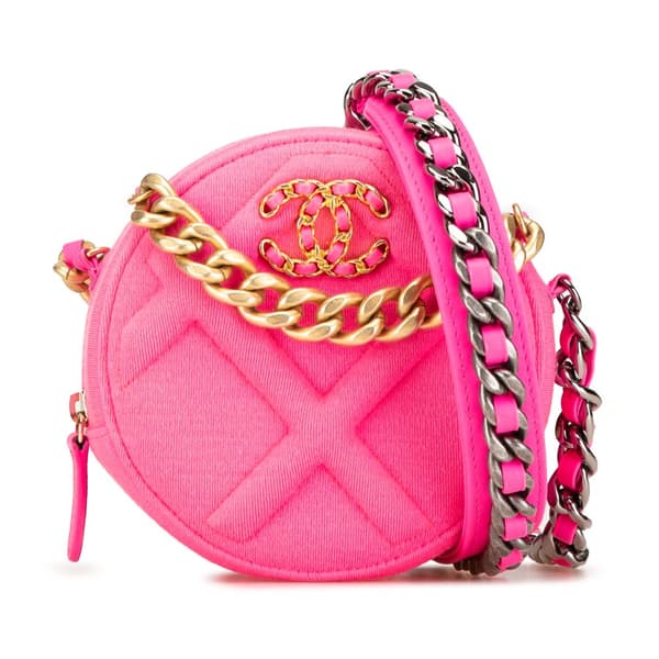 Pre-owned Chanel Jersey 19 Round Clutch on Chain Pink