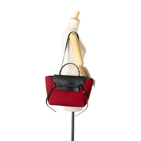 Pre-owned Celine Mini Felt and Calfskin Belt Satchel Red