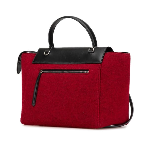 Pre-owned Celine Mini Felt and Calfskin Belt Satchel Red