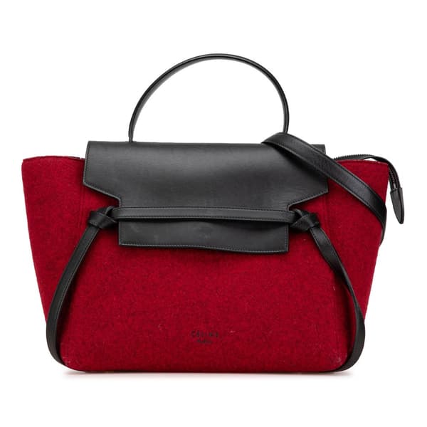 Pre-owned Celine Mini Felt and Calfskin Belt Satchel Red