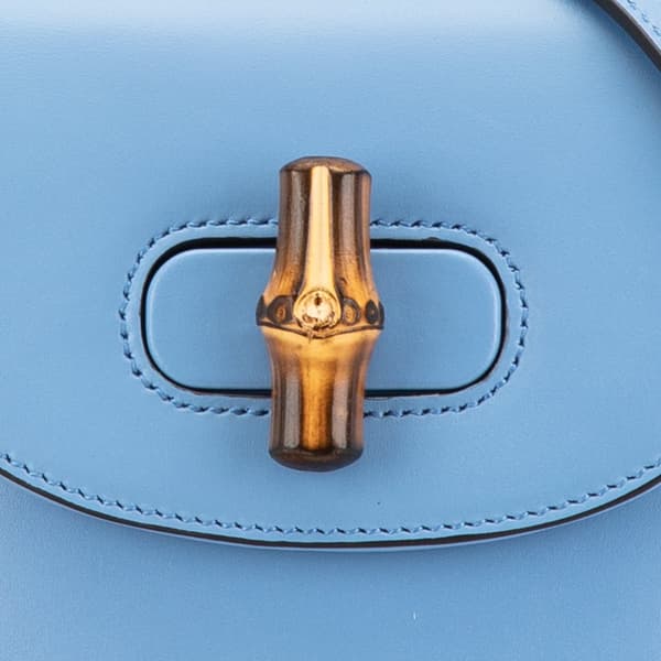 Pre-owned Gucci Mini Calfskin Bamboo Top Handle Bag Blue