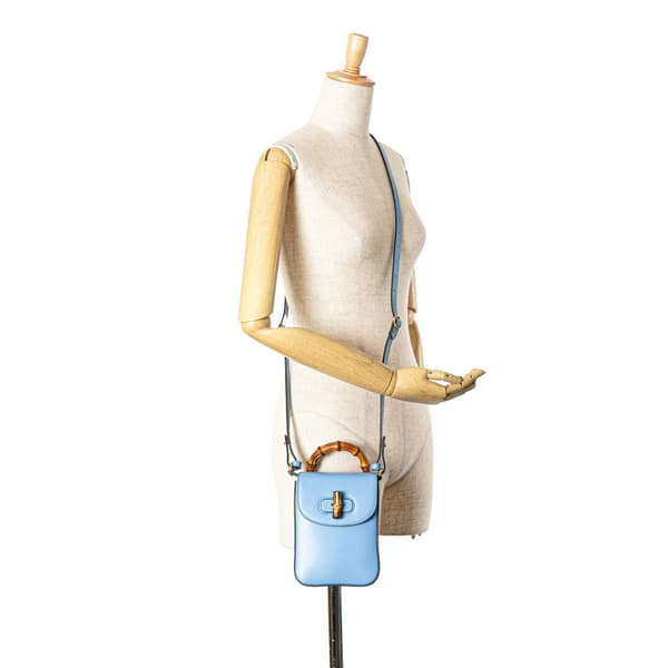 Pre-owned Gucci Mini Calfskin Bamboo Top Handle Bag Blue