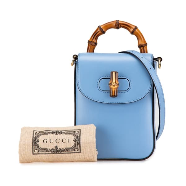 Pre-owned Gucci Mini Calfskin Bamboo Top Handle Bag Blue
