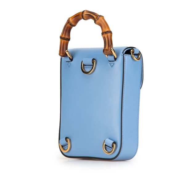 Pre-owned Gucci Mini Calfskin Bamboo Top Handle Bag Blue
