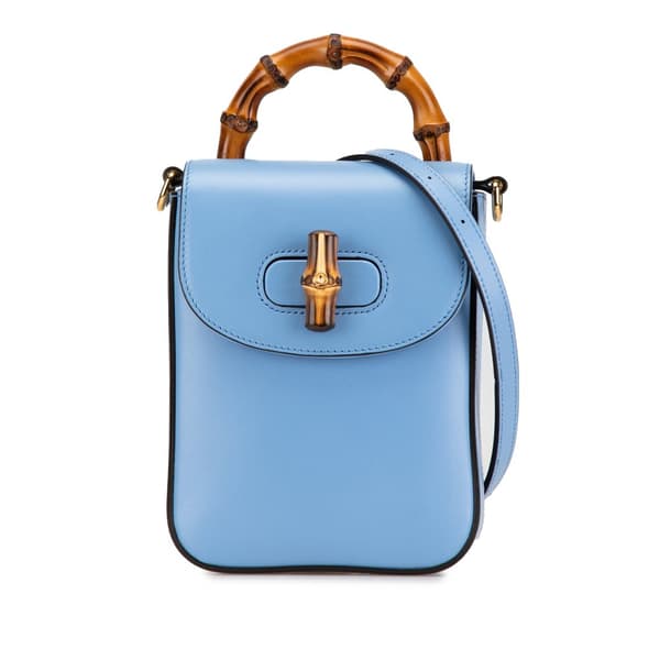 Pre-owned Gucci Mini Calfskin Bamboo Top Handle Bag Blue