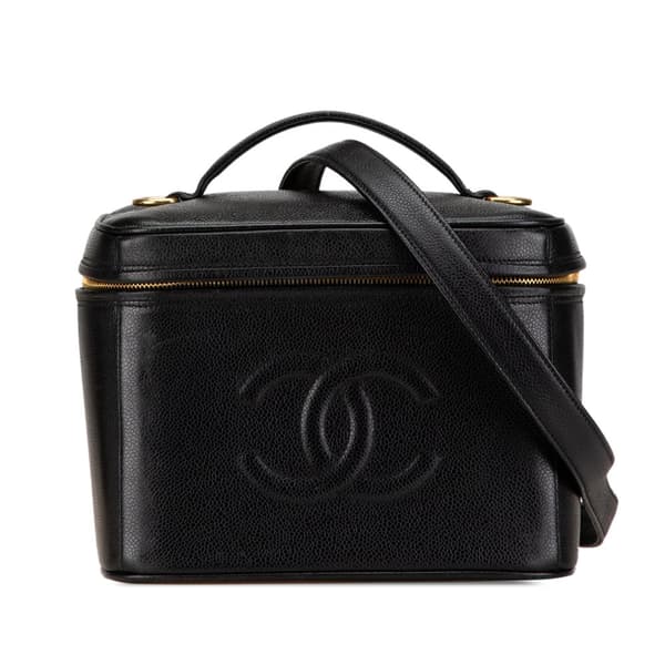 Pre-owned Chanel CC Caviar Vanity Train Case Black