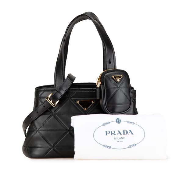 Pre-owned Prada Small Quilted Lambskin Satchel Black