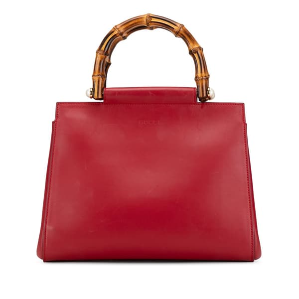 Pre-owned Gucci Small Leather Bamboo Nymphaea Satchel Red