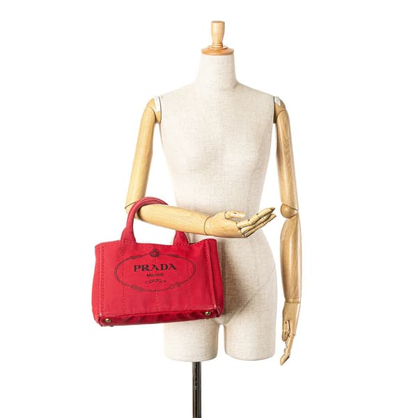 Pre-owned Prada Small Canvas Canapa Logo Satchel Red