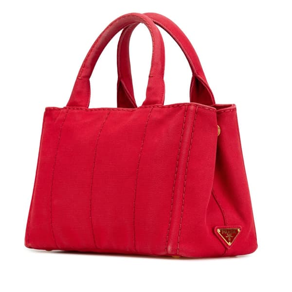 Pre-owned Prada Small Canvas Canapa Logo Satchel Red