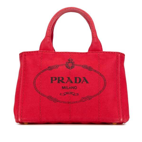 Pre-owned Prada Small Canvas Canapa Logo Satchel Red