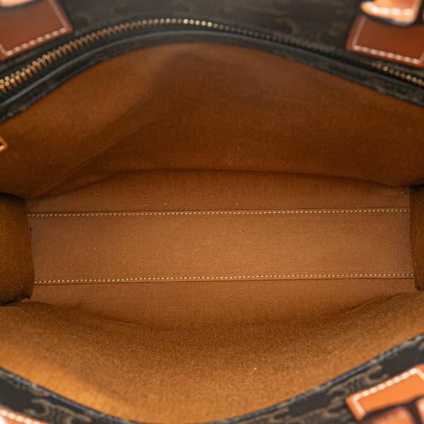 Pre-owned Celine Small Triomphe Coated Canvas Paris Print Vertical Cabas Brown