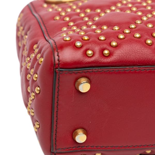 Pre-owned Dior Mini Lambskin Cannage Studded Supple Lady Dior Red