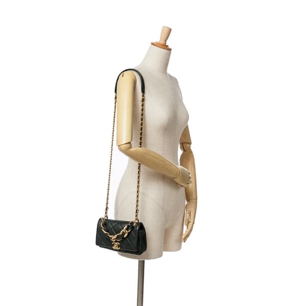 Pre-owned Chanel Small Quilted Lambskin Chain is More Flap Black