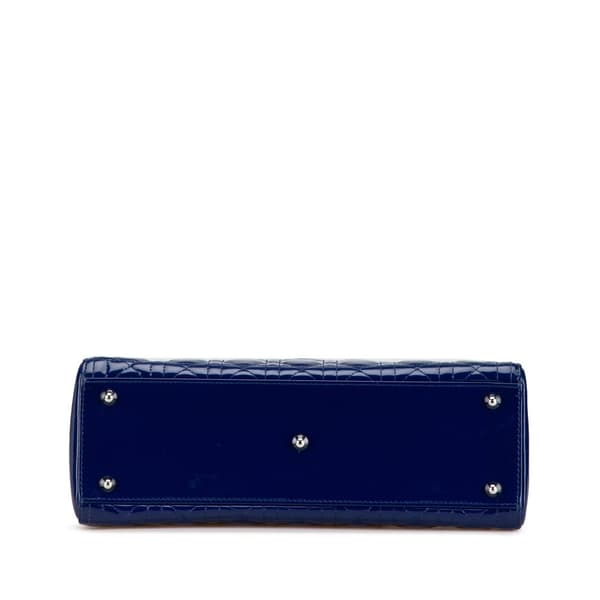 Pre-owned Dior Large Patent Cannage Lady Dior Blue