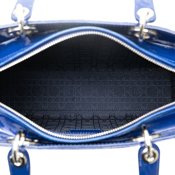 Pre-owned Dior Large Patent Cannage Lady Dior Blue