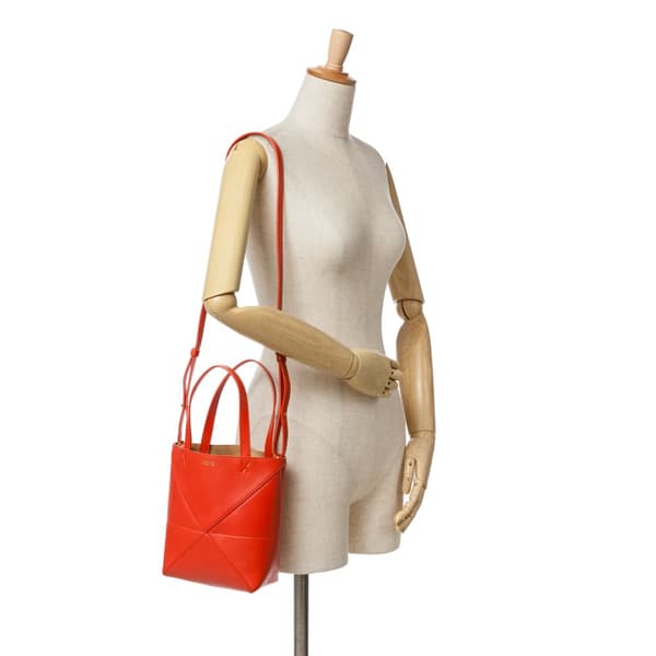 Pre-owned LOEWE Mini Calfskin Puzzle Fold Tote Red