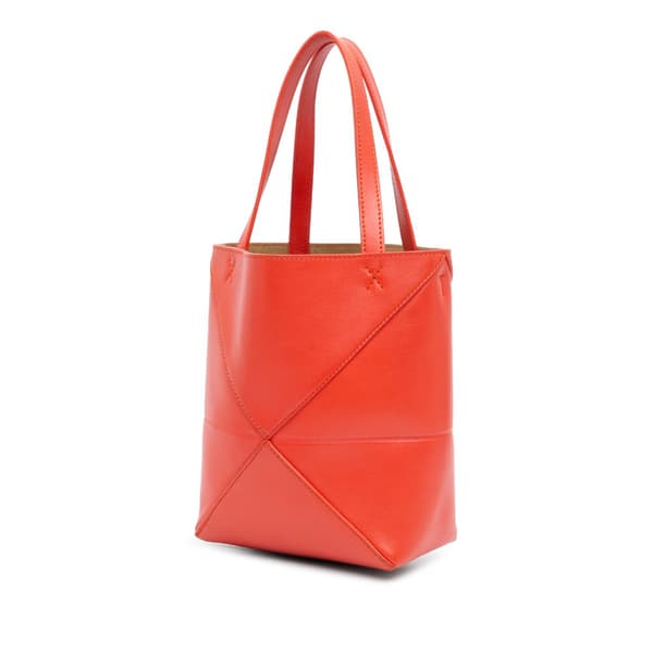 Pre-owned LOEWE Mini Calfskin Puzzle Fold Tote Red