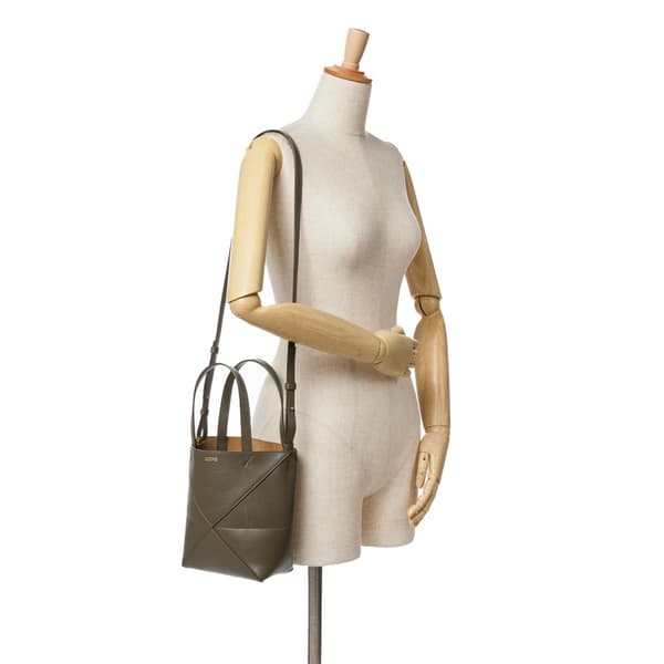 Pre-owned LOEWE Mini Calfskin Puzzle Fold Tote Brown