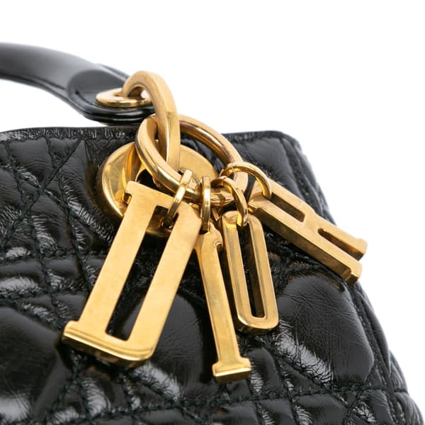 Pre-owned Dior Small Crinkled Patent Cannage My ABCDior Lady Dior Black