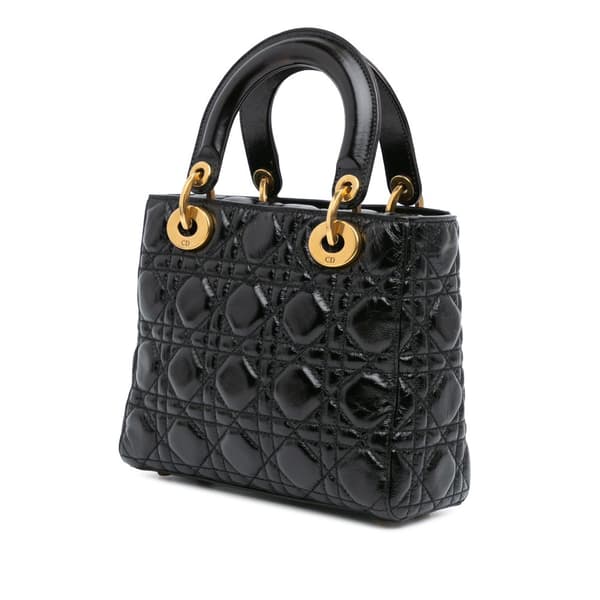 Pre-owned Dior Small Crinkled Patent Cannage My ABCDior Lady Dior Black