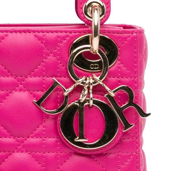 Pre-owned Dior Mini Lambskin Cannage Lady Dior Pink