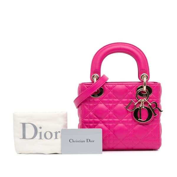 Pre-owned Dior Mini Lambskin Cannage Lady Dior Pink