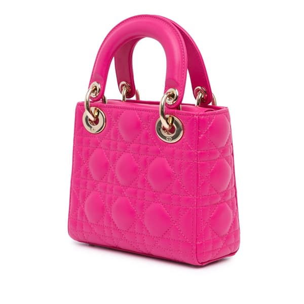 Pre-owned Dior Mini Lambskin Cannage Lady Dior Pink