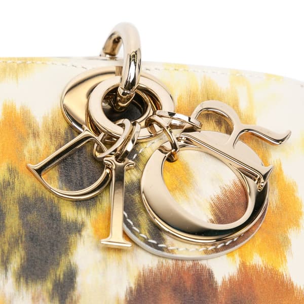 Pre-owned Dior Small Leather Floral Print Lady D Joy White