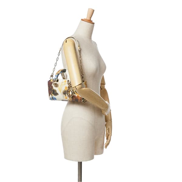 Pre-owned Dior Small Leather Floral Print Lady D Joy White