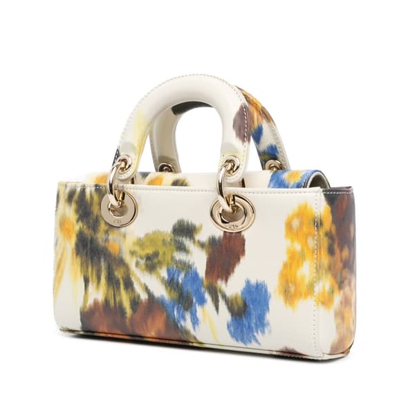 Pre-owned Dior Small Leather Floral Print Lady D Joy White