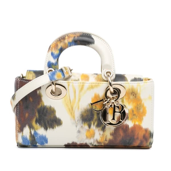 Pre-owned Dior Small Leather Floral Print Lady D Joy White