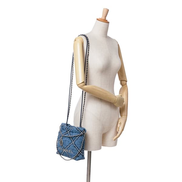 Pre-owned Chanel Mini Denim Stitched 22 Handbag Blue