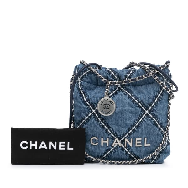 Pre-owned Chanel Mini Denim Stitched 22 Handbag Blue