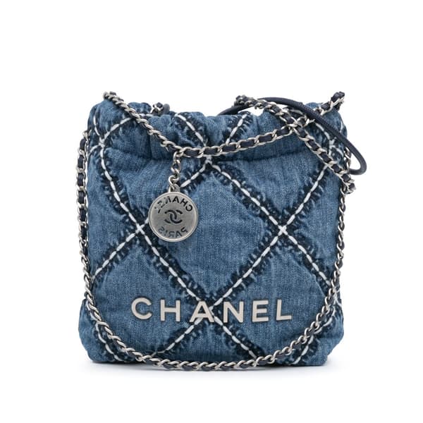 Pre-owned Chanel Mini Denim Stitched 22 Handbag Blue