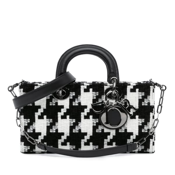 Pre-owned Dior Medium Canvas Macro Houndstooth Lady D Joy Black
