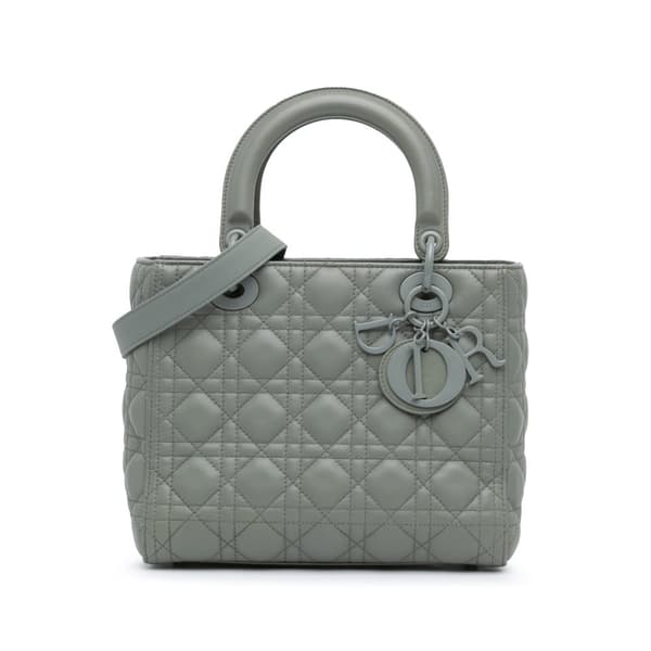Pre-owned Dior Medium Lambskin Cannage Lady Dior Gray