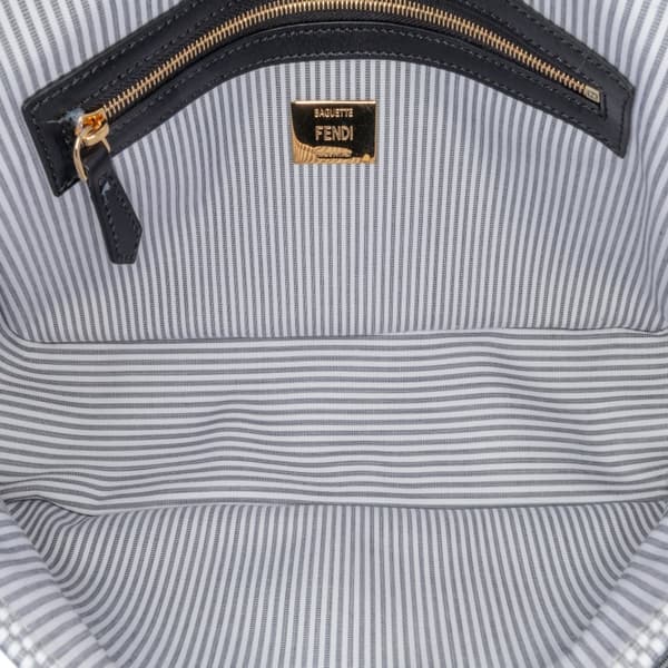 Pre-owned Fendi Striped Jersey Baguette Satchel White