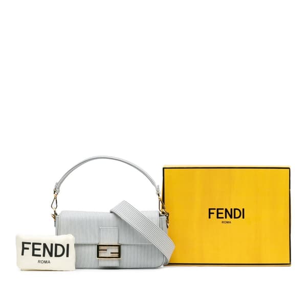 Pre-owned Fendi Striped Jersey Baguette Satchel White