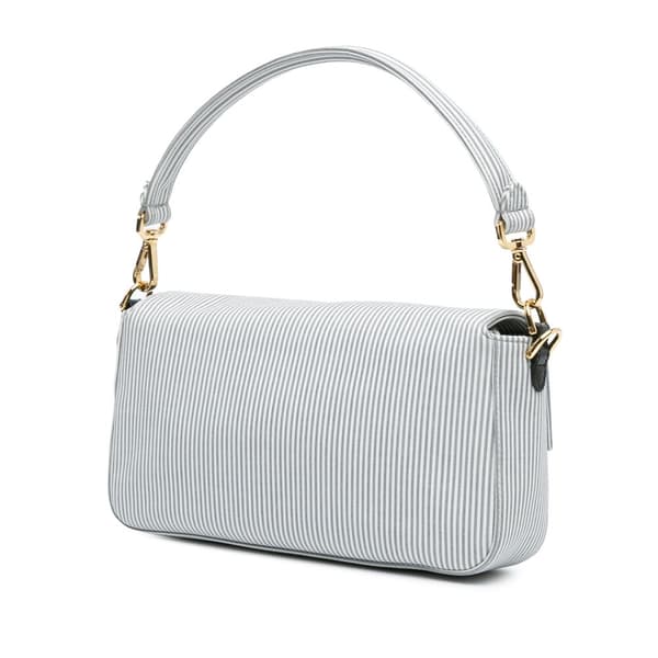 Pre-owned Fendi Striped Jersey Baguette Satchel White