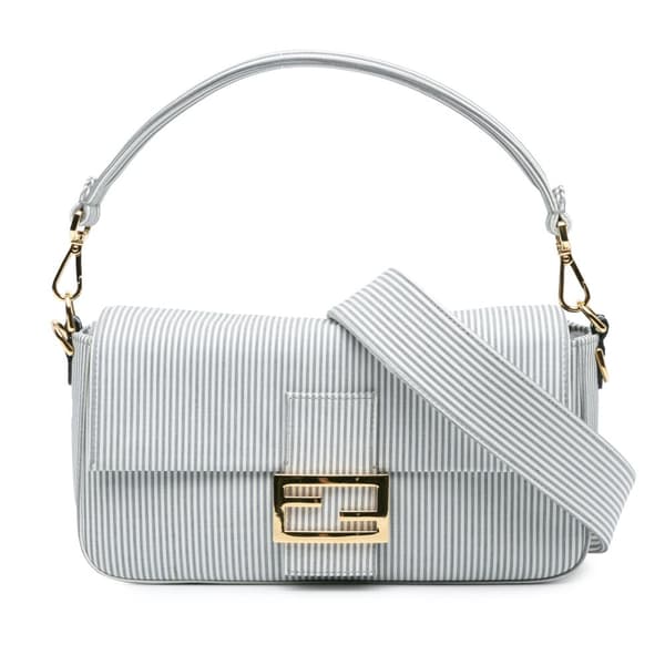 Pre-owned Fendi Striped Jersey Baguette Satchel White