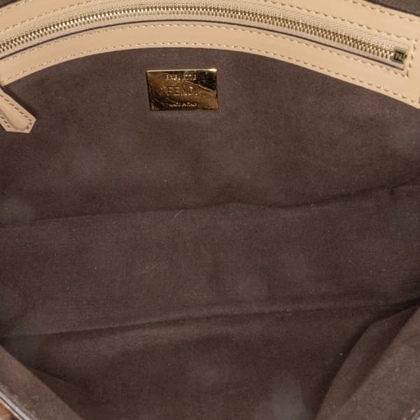 Pre-owned Fendi Shearling Pequin Baguette Satchel Brown