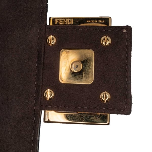 Pre-owned Fendi Shearling Pequin Baguette Satchel Brown