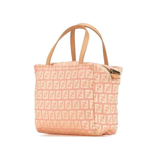 Pre-owned Fendi Mini Zucchino Canvas Handbag Pink