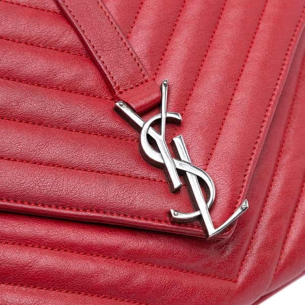 Pre-owned Saint Laurent Medium Chevron Sheepskin Monogram College Bag Red