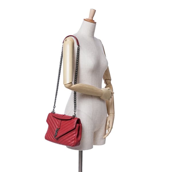 Pre-owned Saint Laurent Medium Chevron Sheepskin Monogram College Bag Red
