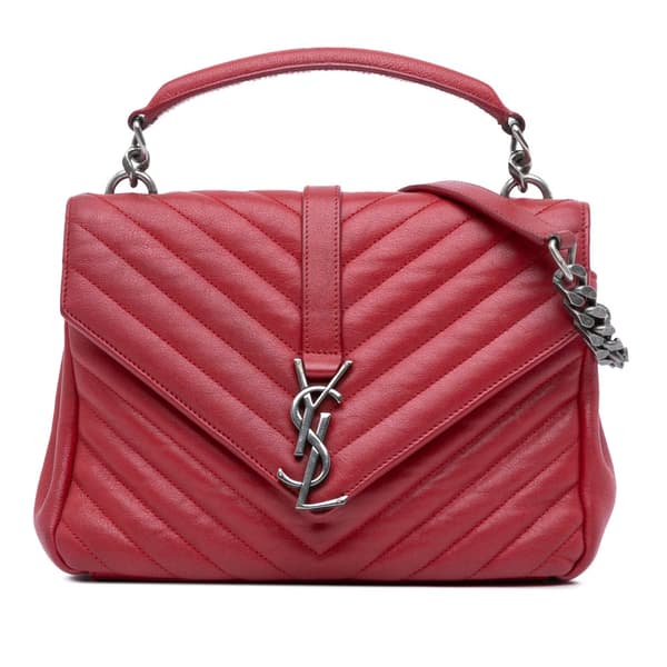 Pre-owned Saint Laurent Medium Chevron Sheepskin Monogram College Bag Red