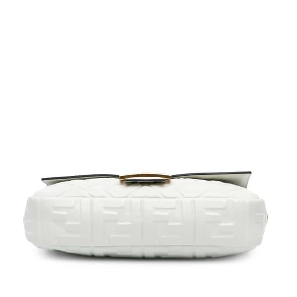 Pre-owned Fendi Zucca Embossed Leather Baguette Satchel White