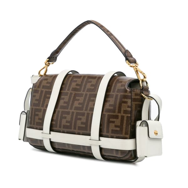 Pre-owned Fendi Zucca Glazed Fabric Cage Baguette Satchel Brown