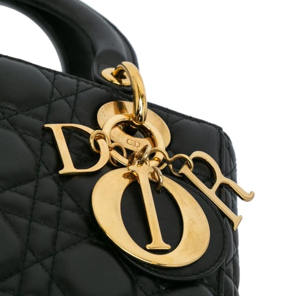 Pre-owned Dior Small Lambskin Cannage Lady Dior Black